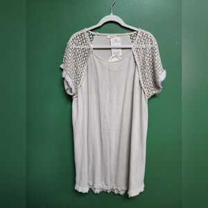 Umgee 2XL Linen Blend Dress Crochet Bolero Natural Boho Boutique